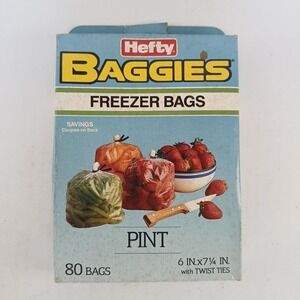 NOS Hefty Baggies Freezer Bags Pint Size 80 Bags Vintage Twist Ties New Sealed